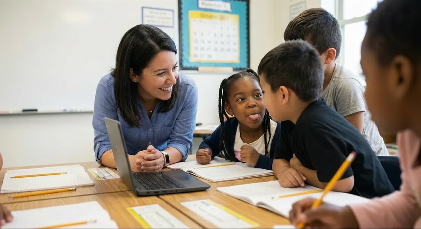 A teacher interacts with a group of K-12 students to illustrate the necessity of learning how federal education provisions are now reshaping K-12